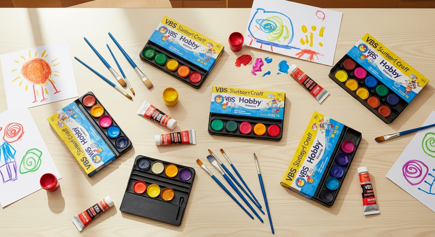 VBS Hobby Kids' Craft Paint Set with brushes and colorful paint containers displayed