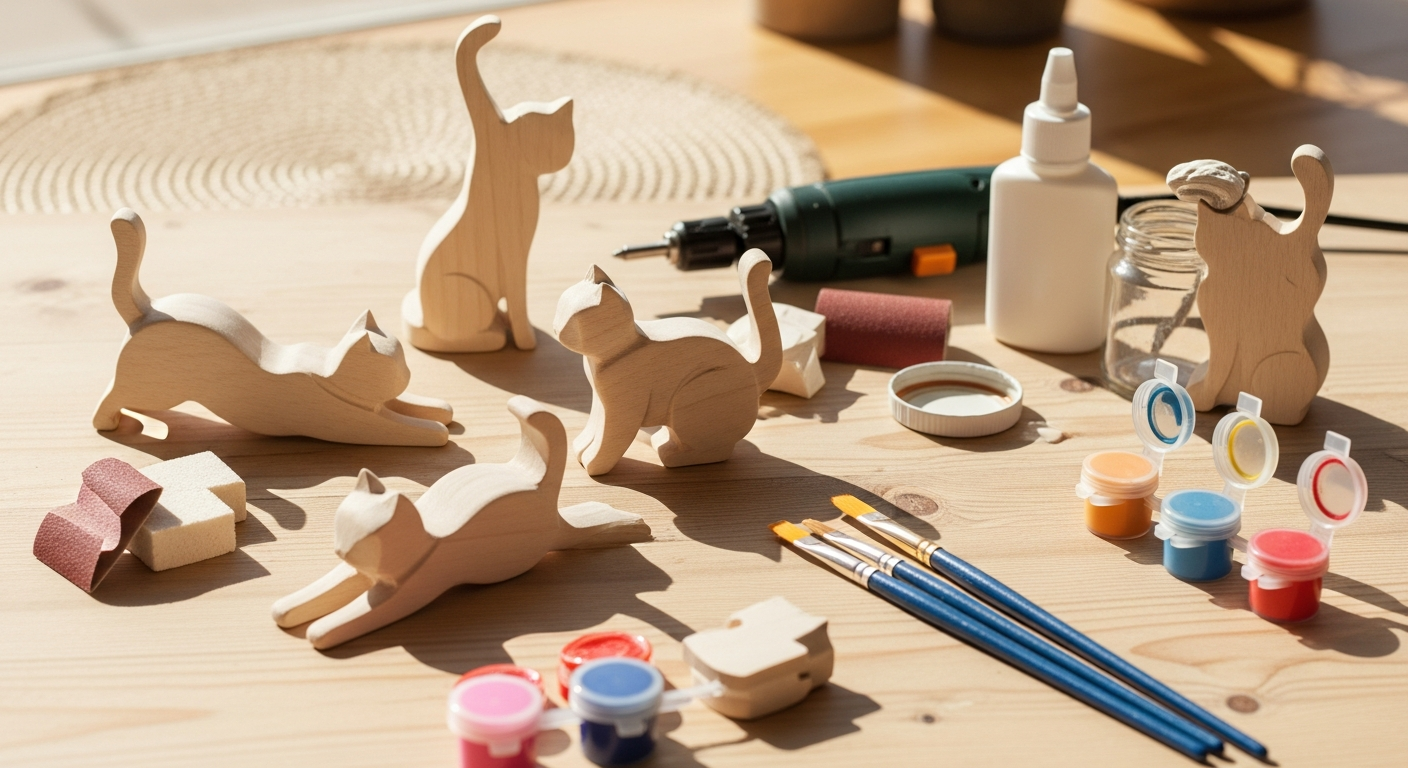 VBS Wooden Cat Figure Craft Blank Guide