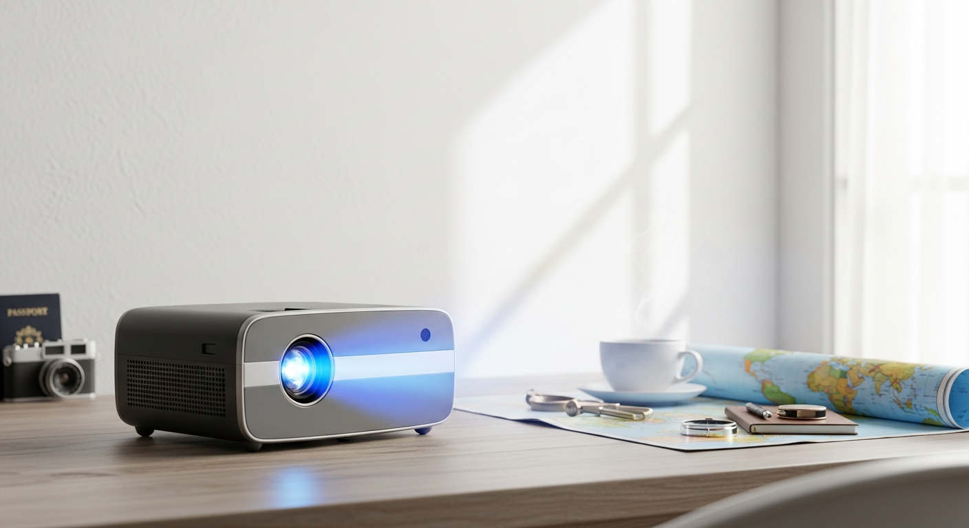 Portable Mini HD Projector Y2S displayed with travel accessories and connectivity cables