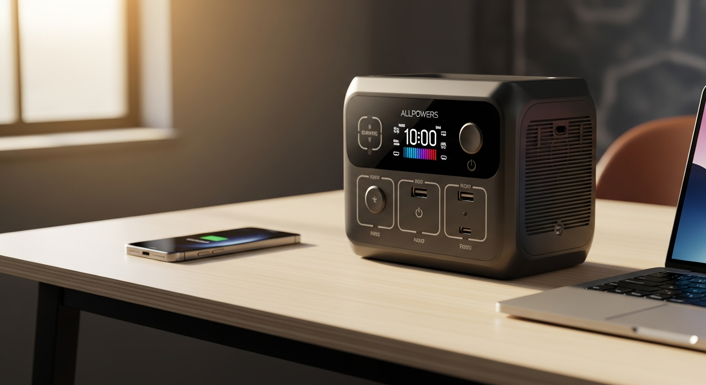 ALLPOWERS R600 portable power station with multiple charging ports and display screen