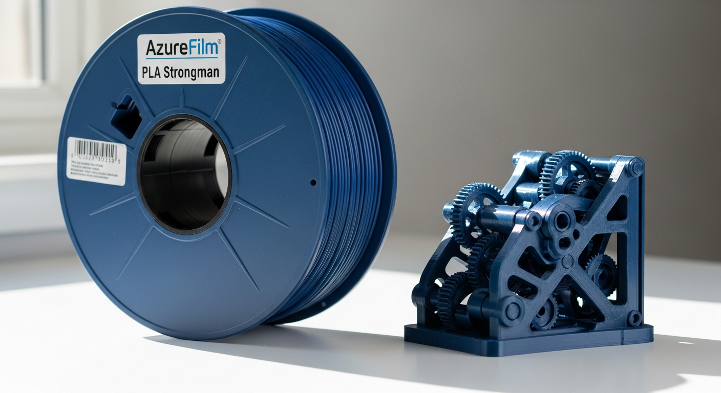 AzureFilm PLA Strongman 3D filament spool with reinforced polylactic acid material