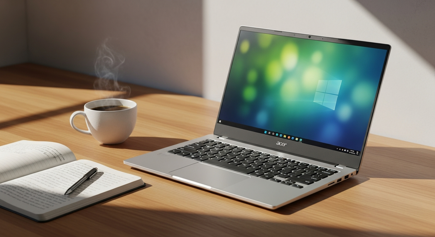 Acer Swift 3 ultraportable laptop displayed on desk showing aluminum chassis design