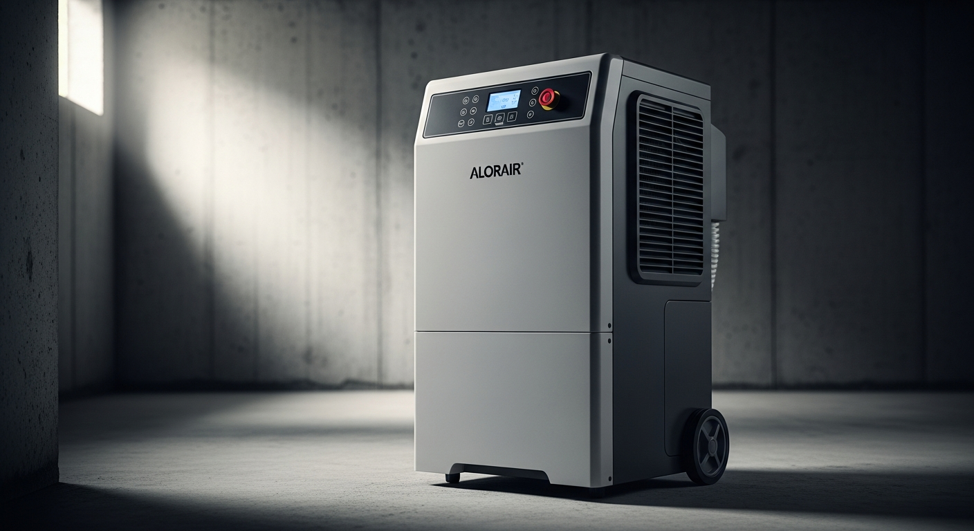 Alorair Sentinel HDi90 dehumidifier unit in a crawl space environment