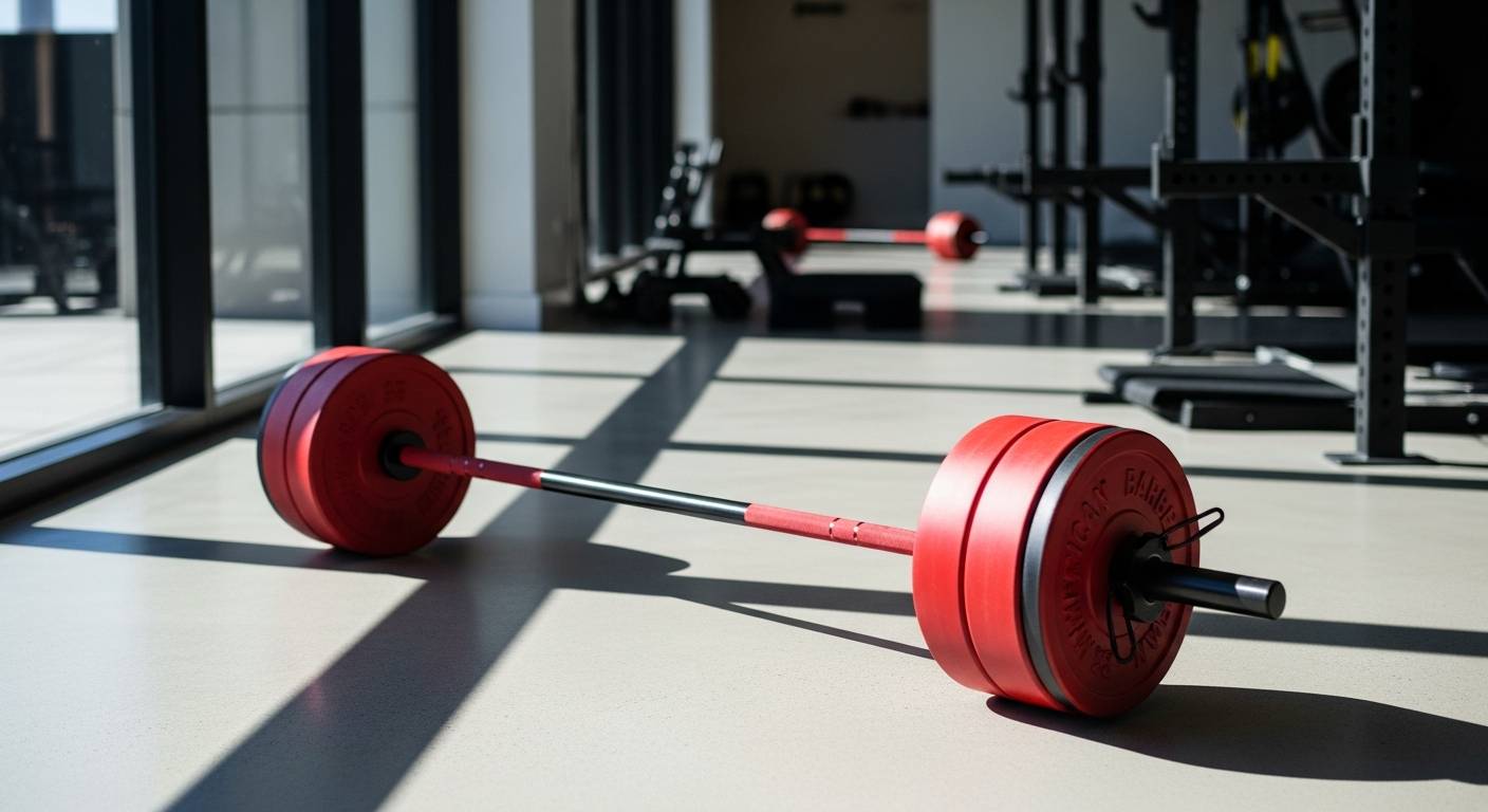 American Barbell Cerakote California Barbell with black graphite finish displayed in home gym setting