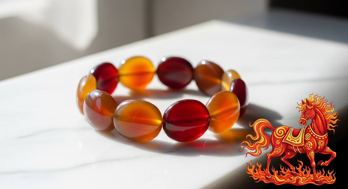 2026 Tai Sui Dual-Shield Agate Zodiac Bracelet with red and black stones