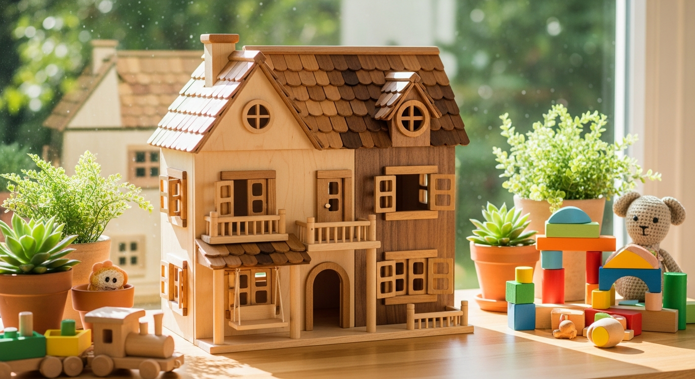 Barnshenn wooden dollhouse with furniture set for children's imaginative play