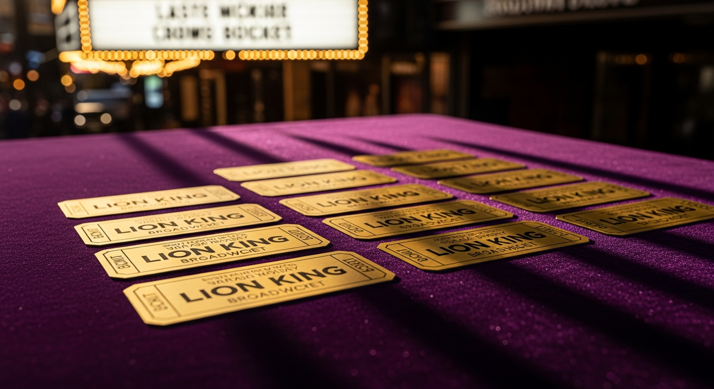 The Lion King Broadway musical cast performing with iconic African-inspired costumes and puppetry at Minskoff Theatre