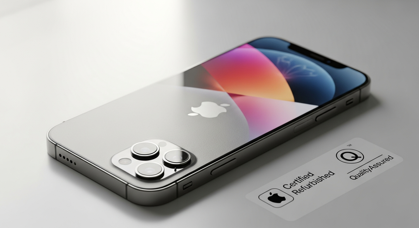 Refurbished iPhone 15 Pro smartphone displaying premium features and specifications