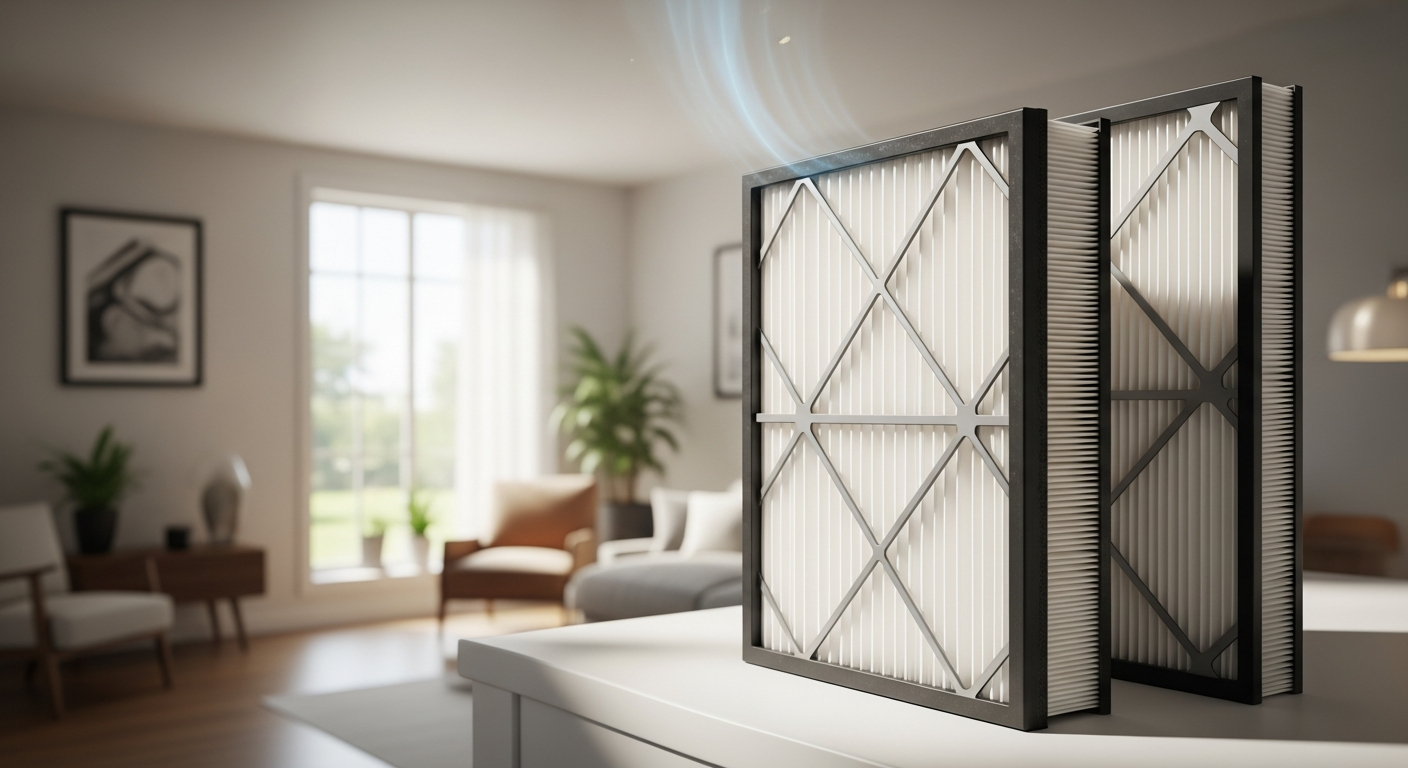 Custom-sized HVAC air filters in various MERV ratings displayed together