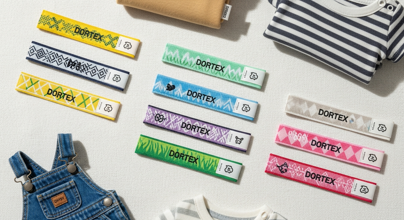 DORTEX custom woven fabric labels for children's products with OEKO-TEX certification