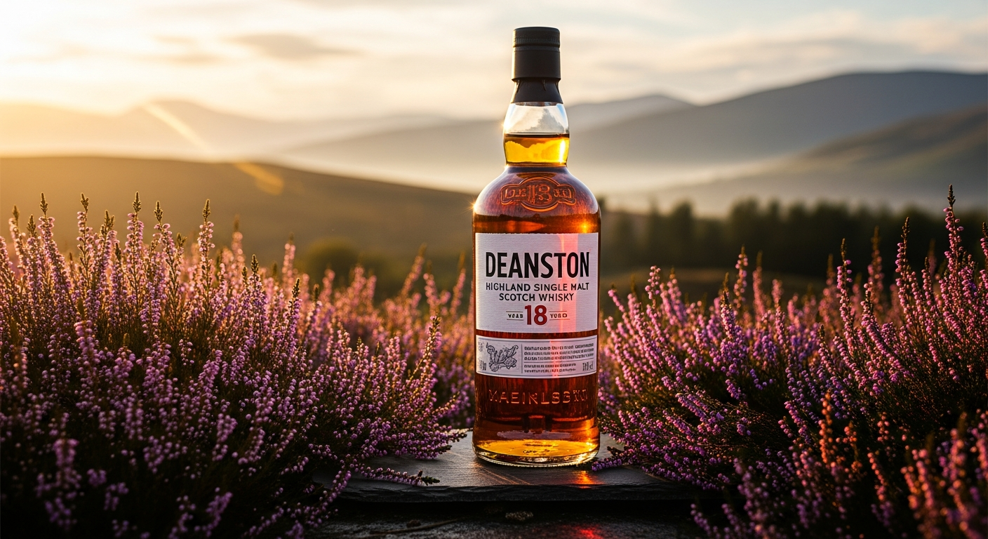 Deanston 18 Year Old Highland Single Malt Scotch whisky bottle with golden liquid