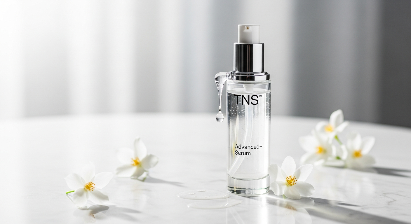 SkinMedica TNS Advanced+ Serum bottle displayed with dropper on white background