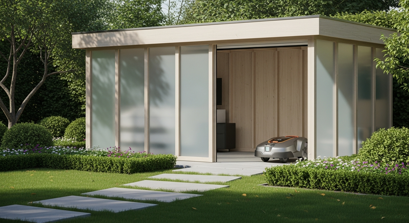 GARDEBRUK Robot Mower Garage in Anthracite Metal with monopitch roof design