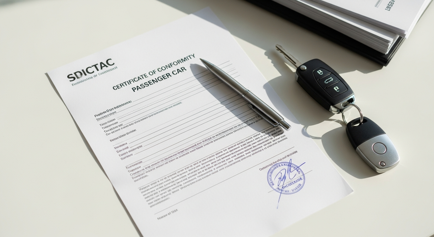 Certificate of Conformity document for EU passenger car registration and compliance