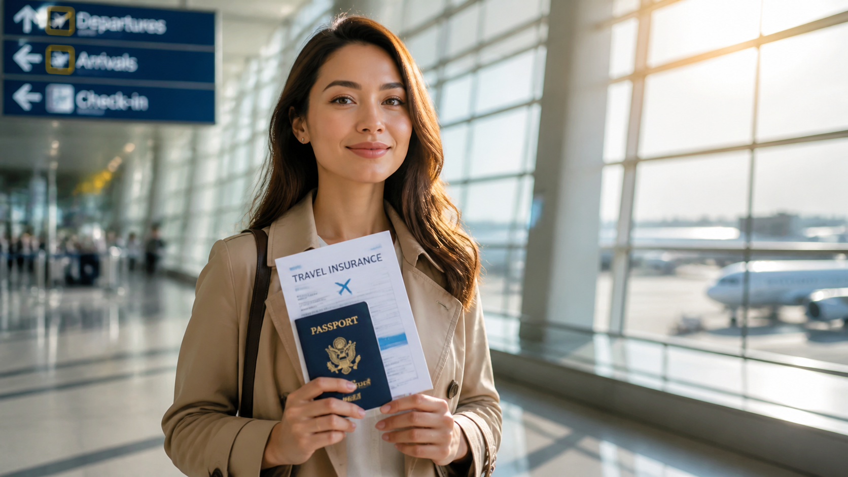 Frequent traveler with luggage at European airport terminal