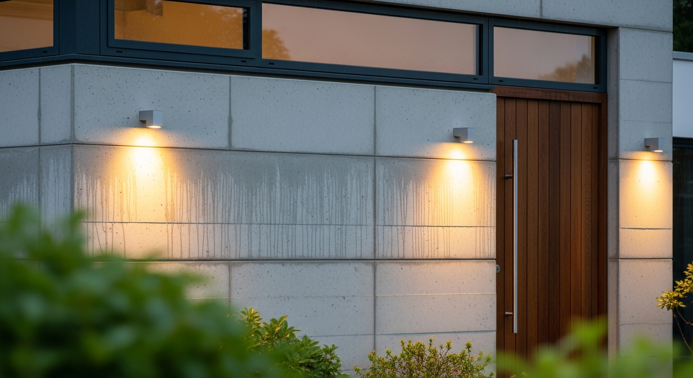 Waterproof rectangular up down LED wall lights mounted on modern home exterior at night