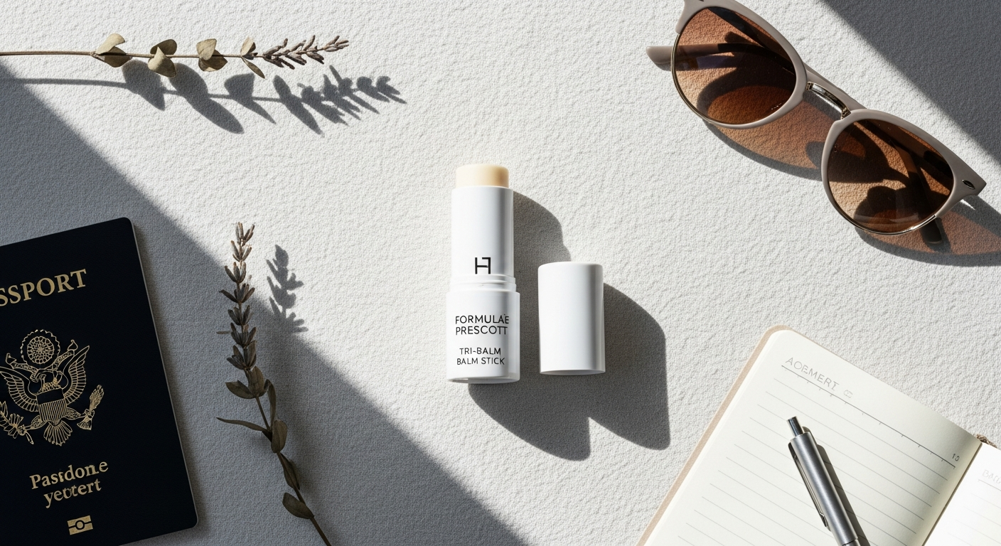 Formulae Prescott Tri-Balm Stick solid skincare product in elegant packaging