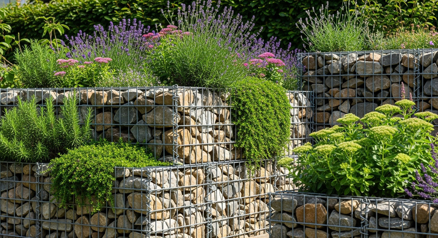 Gabiona Standard Gabions stone baskets in modern garden landscape design