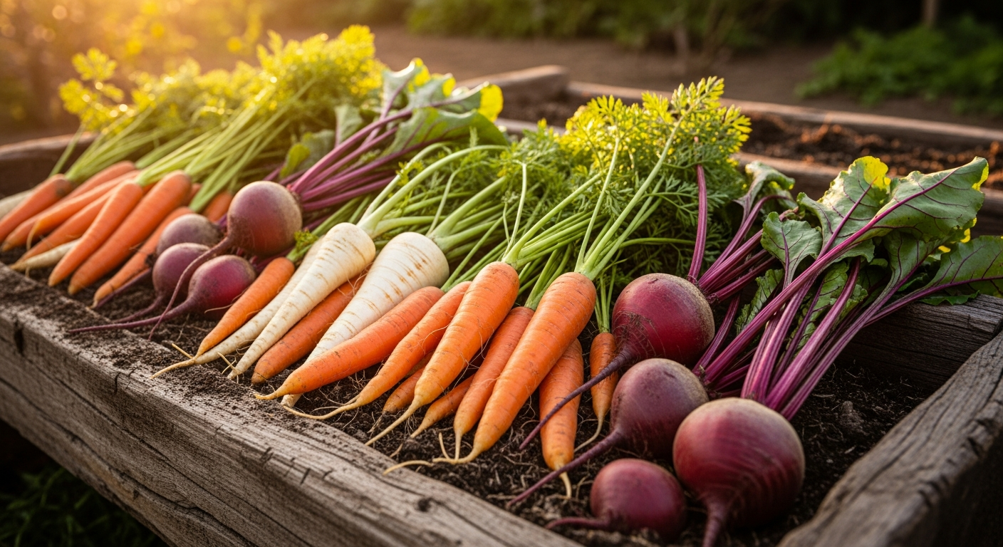 Deep-Rooted Vegetables in Timber Troughs