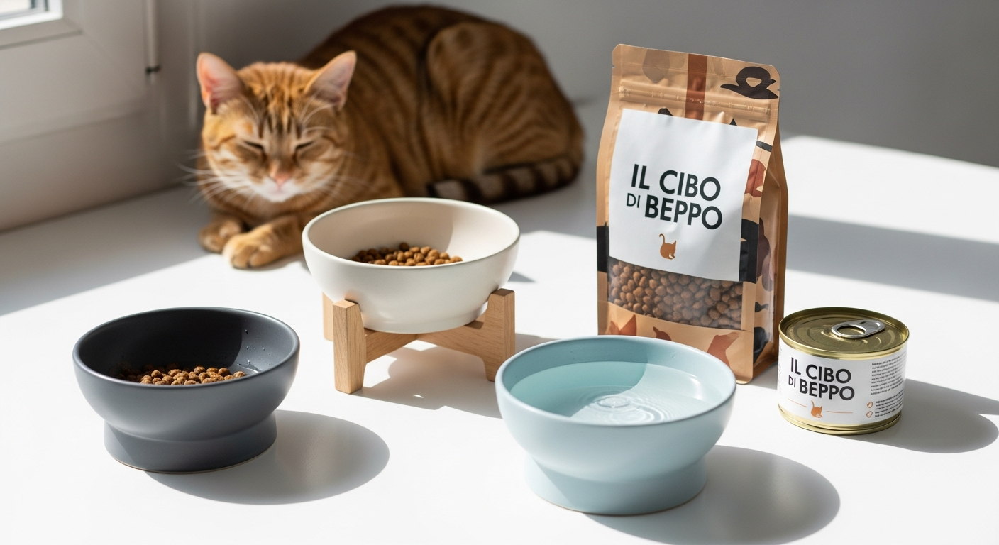 Premium Il Cibo di Beppo natural cat food in dry kibble and wet can formats