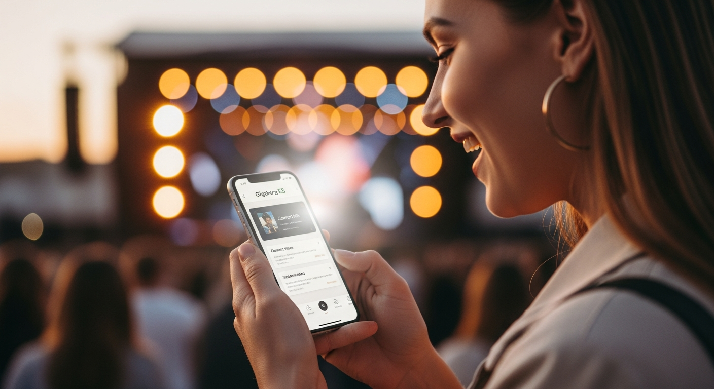 Gigsberg ES concert ticket marketplace interface showing sold-out event listings