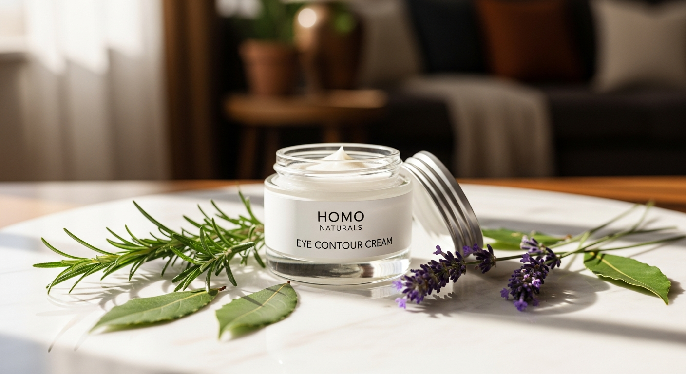 Homo Naturals Eyes-On-Me Triple Action Eye Contour cream in sleek tube packaging for men's skincare