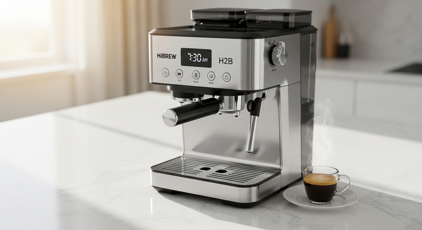 HiBREW H2B 5-in-1 coffee machine with multiple capsule types displayed