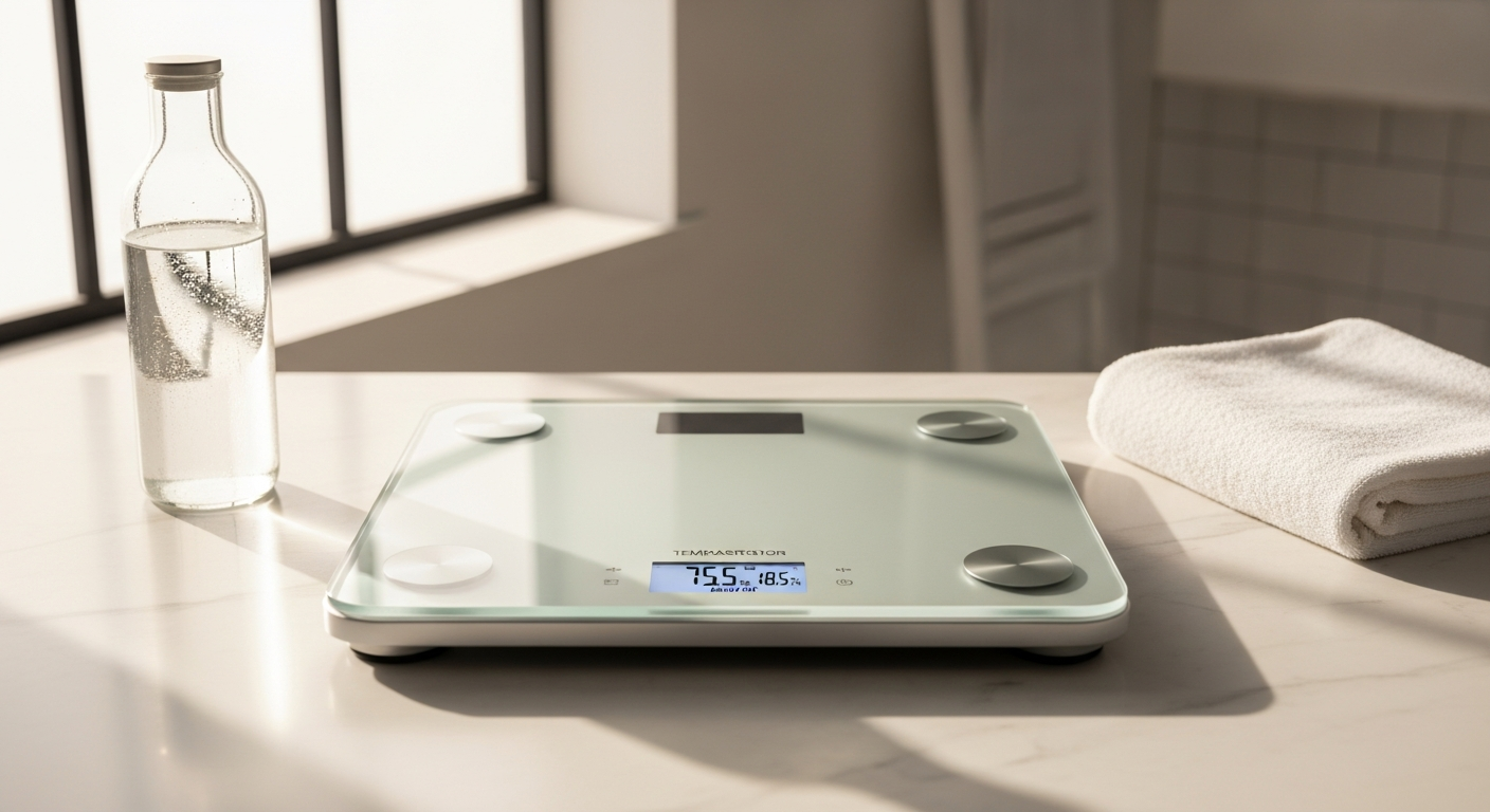 Hume Body Pod advanced full body composition scale with tempered glass surface and retractable handle design