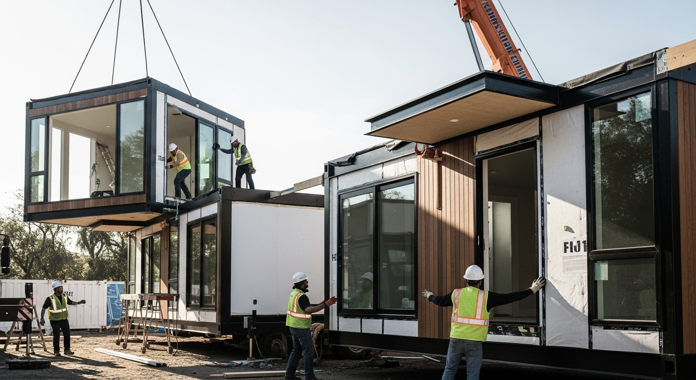 InstaHouse KRAPAS 1 modular home exterior with wooden refined boards and modern design