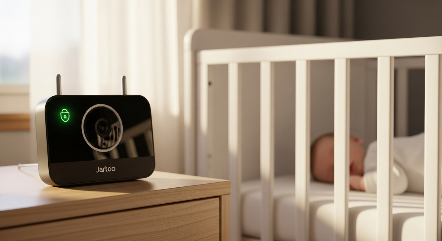 Jartoo 2K Video Baby Monitor displaying crystal-clear 2K video feed on parent unit screen