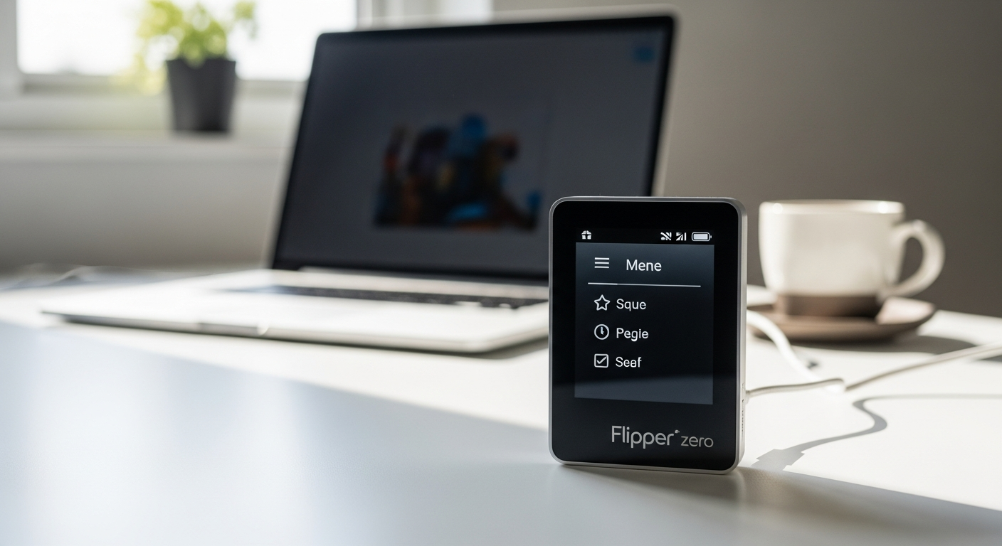 Flipper Zero portable device held in hand showing dolphin interface and compact form factor
