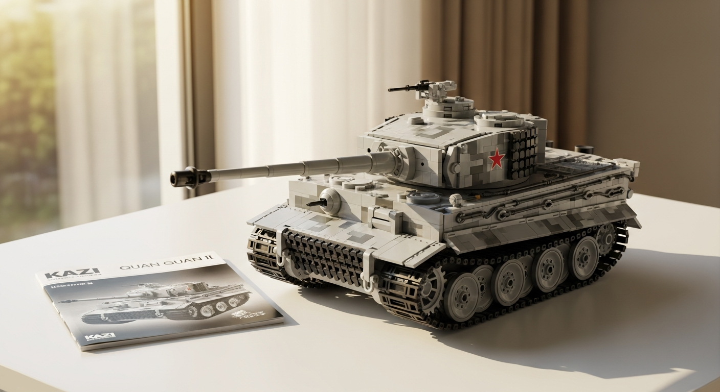 KAZI Quan Guan Tiger II tank building blocks model with Porsche turret and minifigures