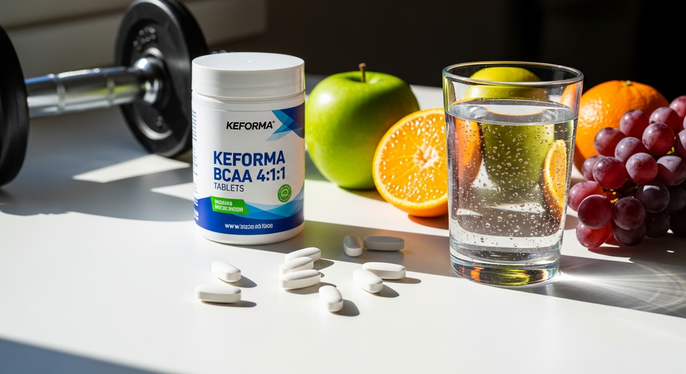 KEFORMA BCAA 4:1:1 muscle growth tablets in pharmaceutical-grade container