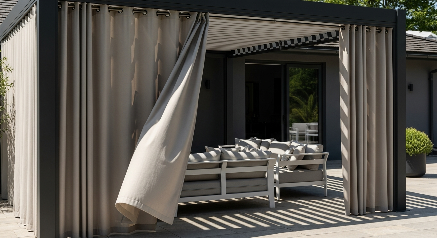 KGORGE waterproof grommet top outdoor curtain panels hanging on patio pergola