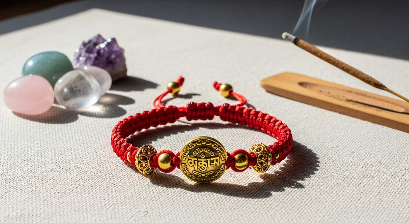 Handwoven five-color Tibetan bracelet with sacred Himalayan cotton rope design