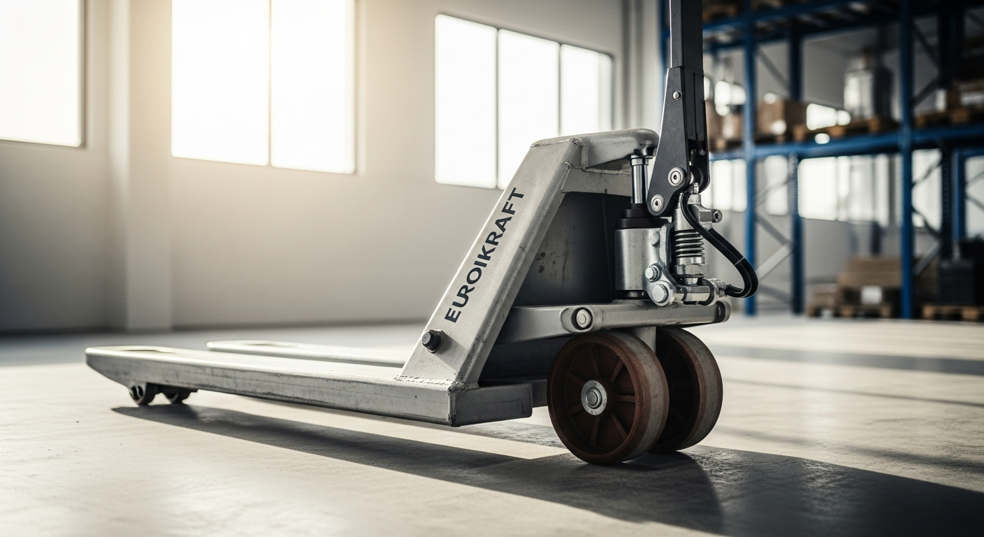Eurokraft Basic Pallet Truck with Brake in warehouse material handling operation