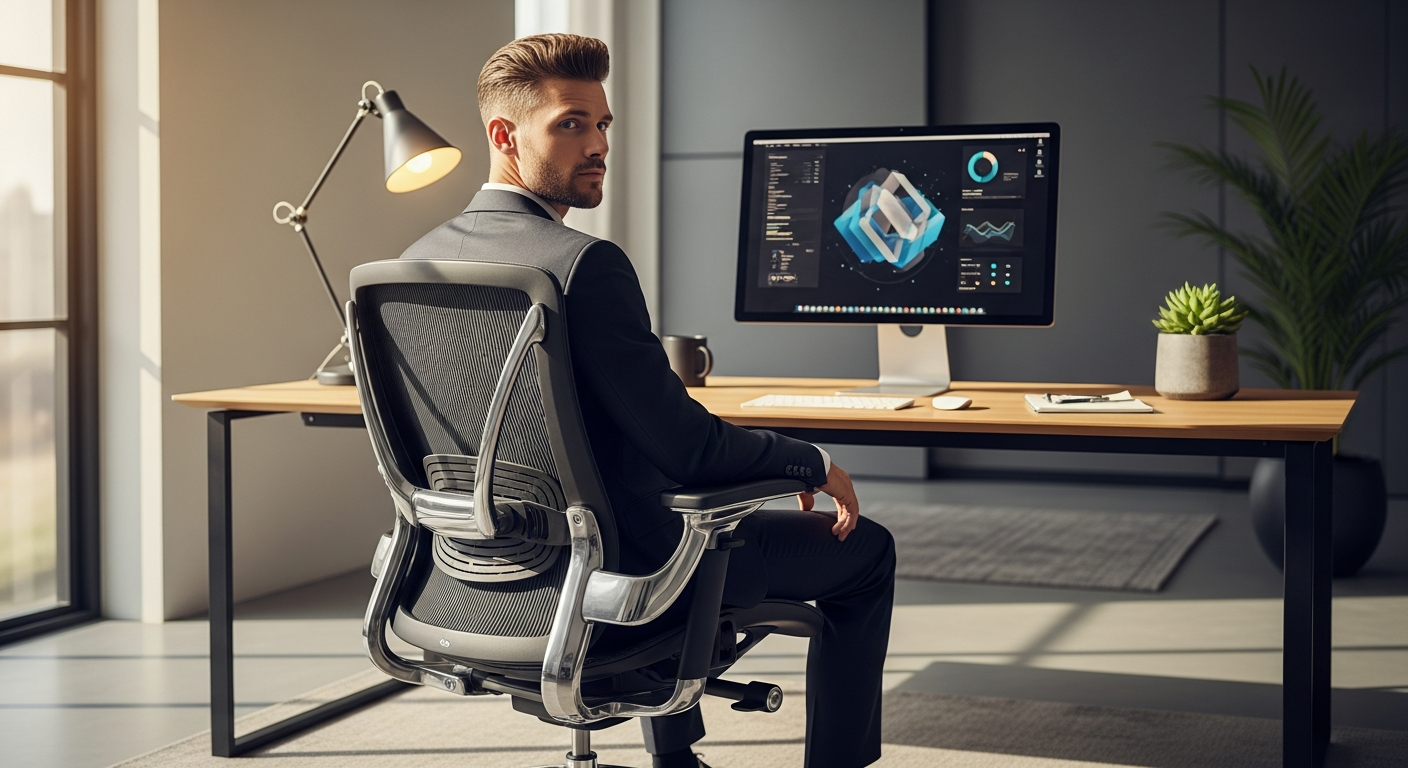 Modern ergonomic office chair with adjustable lumbar support and mesh back