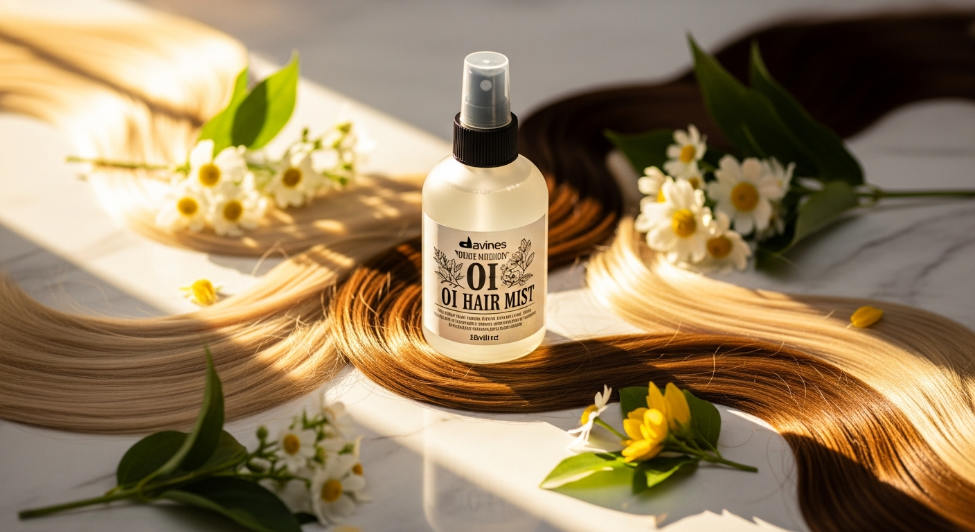 Davines OI Shimmering Hair Mist bottle displaying lightweight oil spray formula for glossy hair