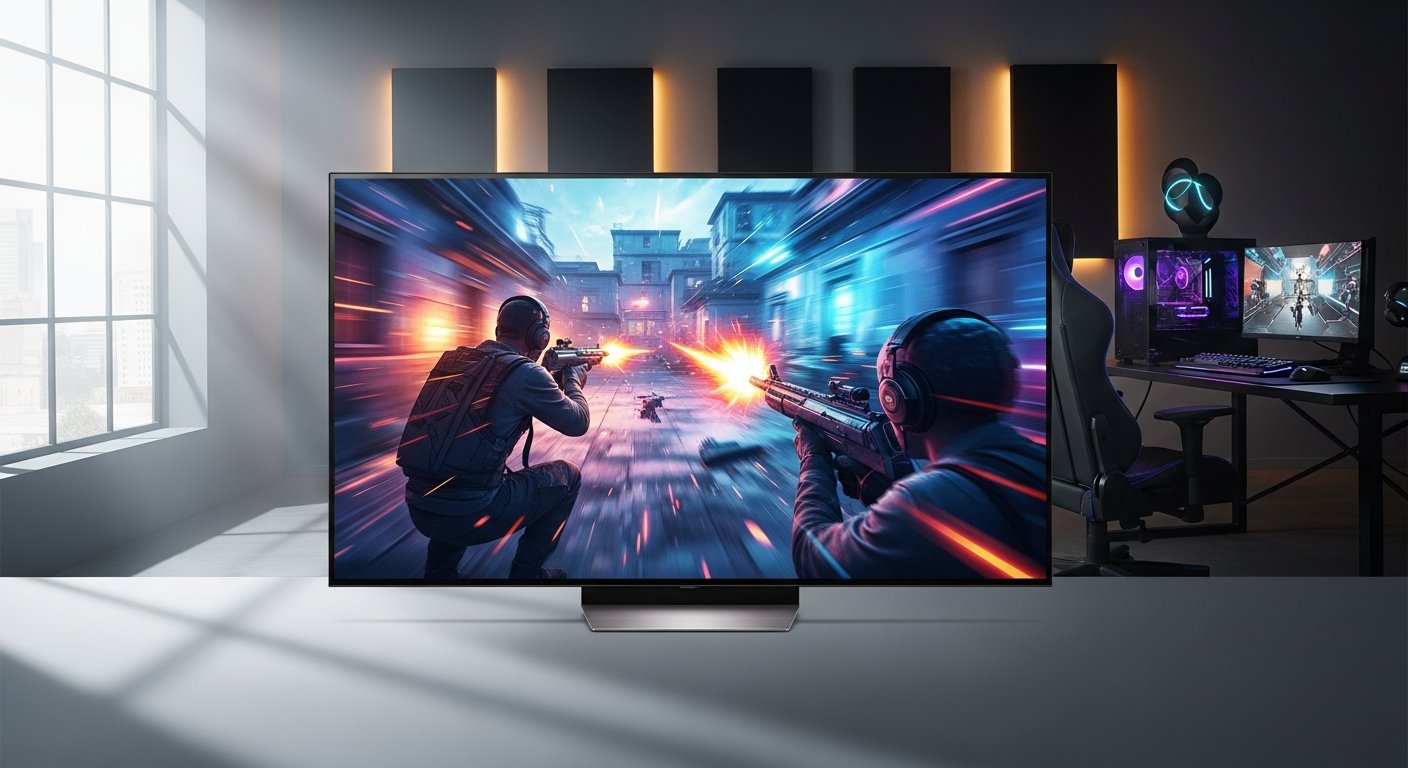 LG OLED TV displaying vibrant gaming scene with perfect blacks and high refresh rate performance