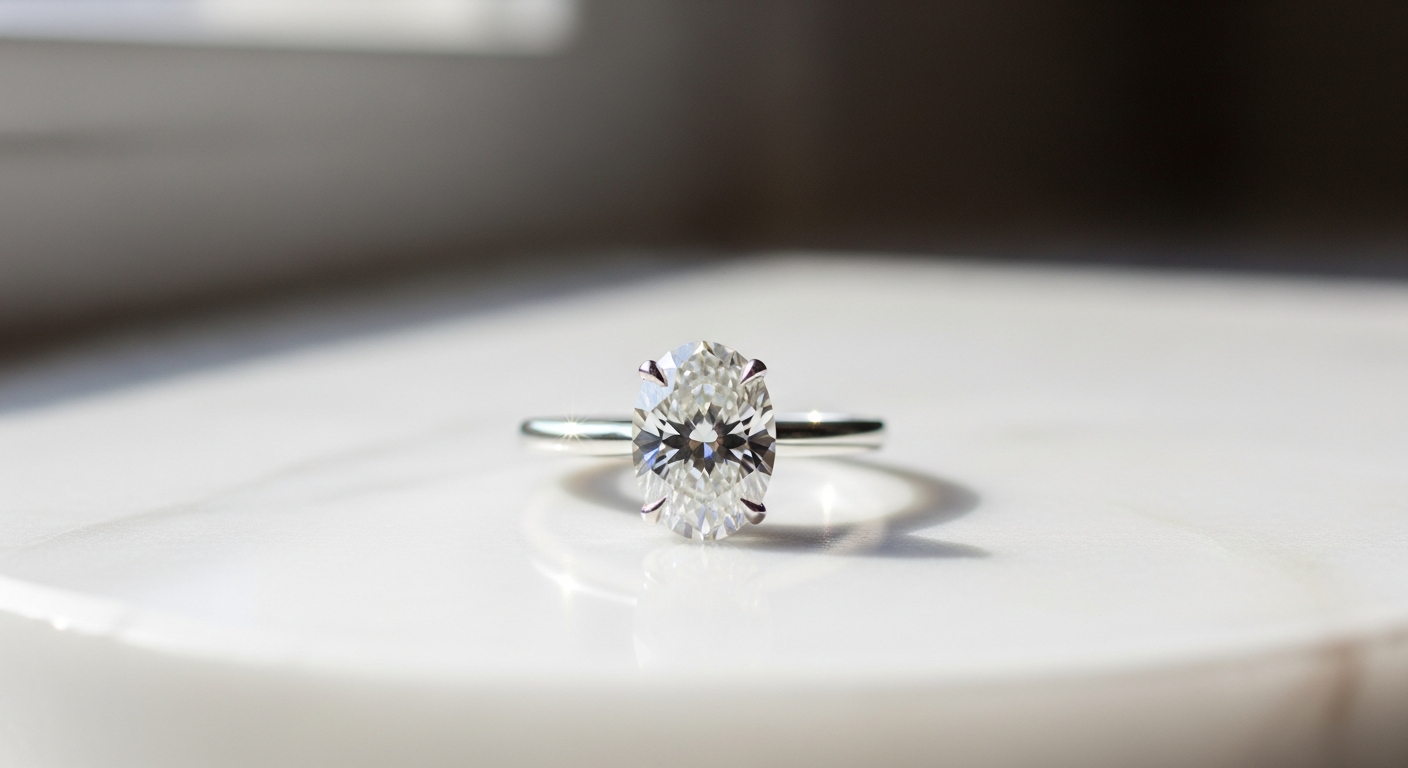 Lane Woods oval cut moissanite engagement ring with GRA certification and sparkle