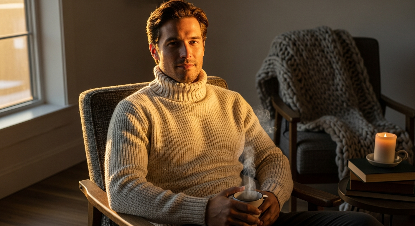 Liabel Men's Warm Cotton Turtleneck in black, showcasing premium Italian thermal wear craftsmanship