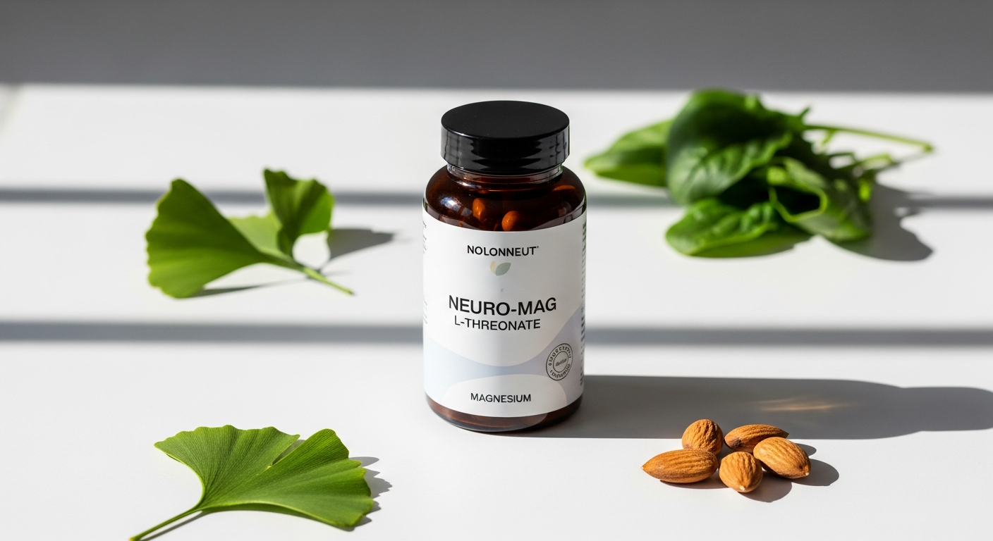 Life Extension Neuro-Mag Magnesium L-Threonate supplement bottle with capsules displayed