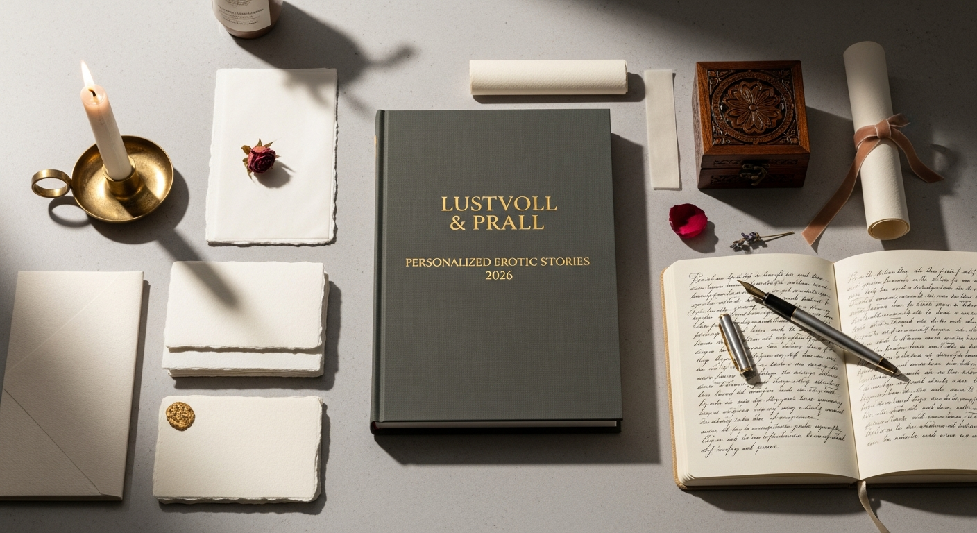 Lustvoll and Prall personalized erotic stories platform interface showing custom fantasy submission process