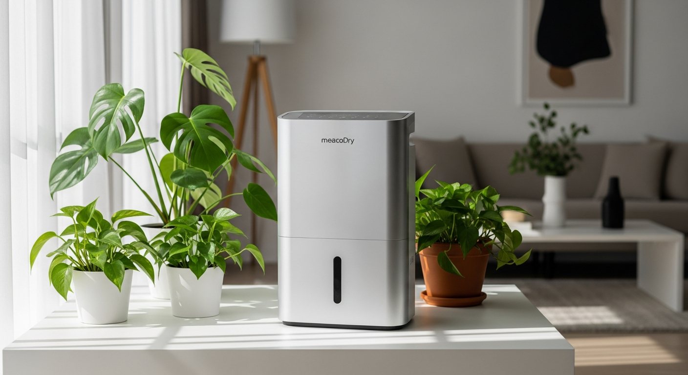 MeacoDry Arete One dehumidifier air purifier unit displayed in modern home setting