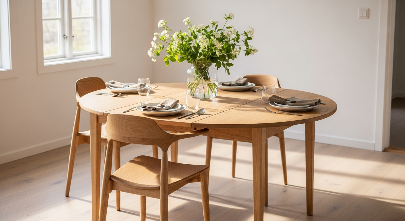 AMELIA Round Extendable Dining Table: Danish Design Made for Flexible Living