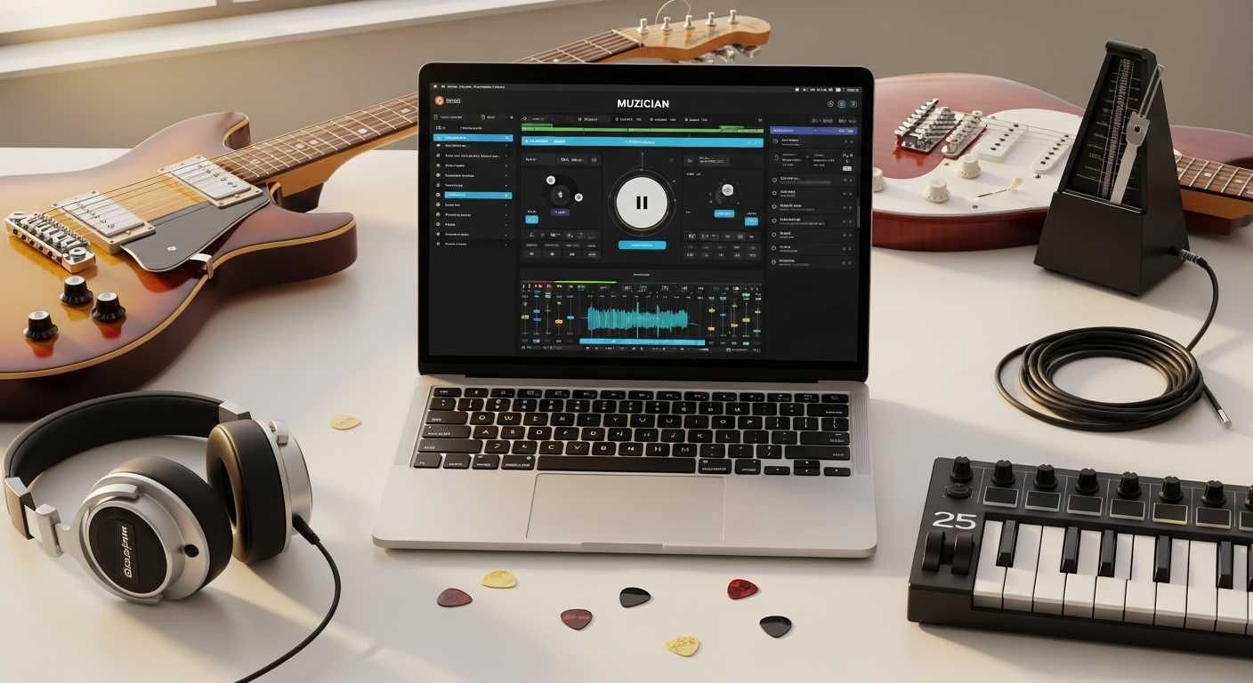 Muzician Premium Membership interface showing 200+ music courses for multiple instruments