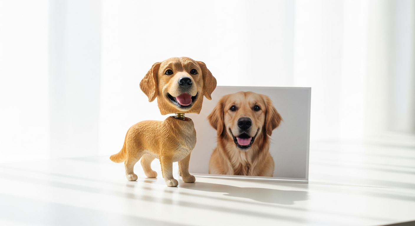 Custom dog bobblehead figurine sculpted from pet photo with personalized details