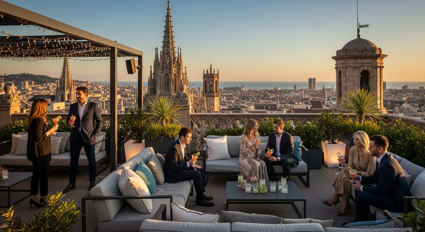Hotel 1898 Barcelona rooftop terrace with panoramic city views and Mediterranean horizon