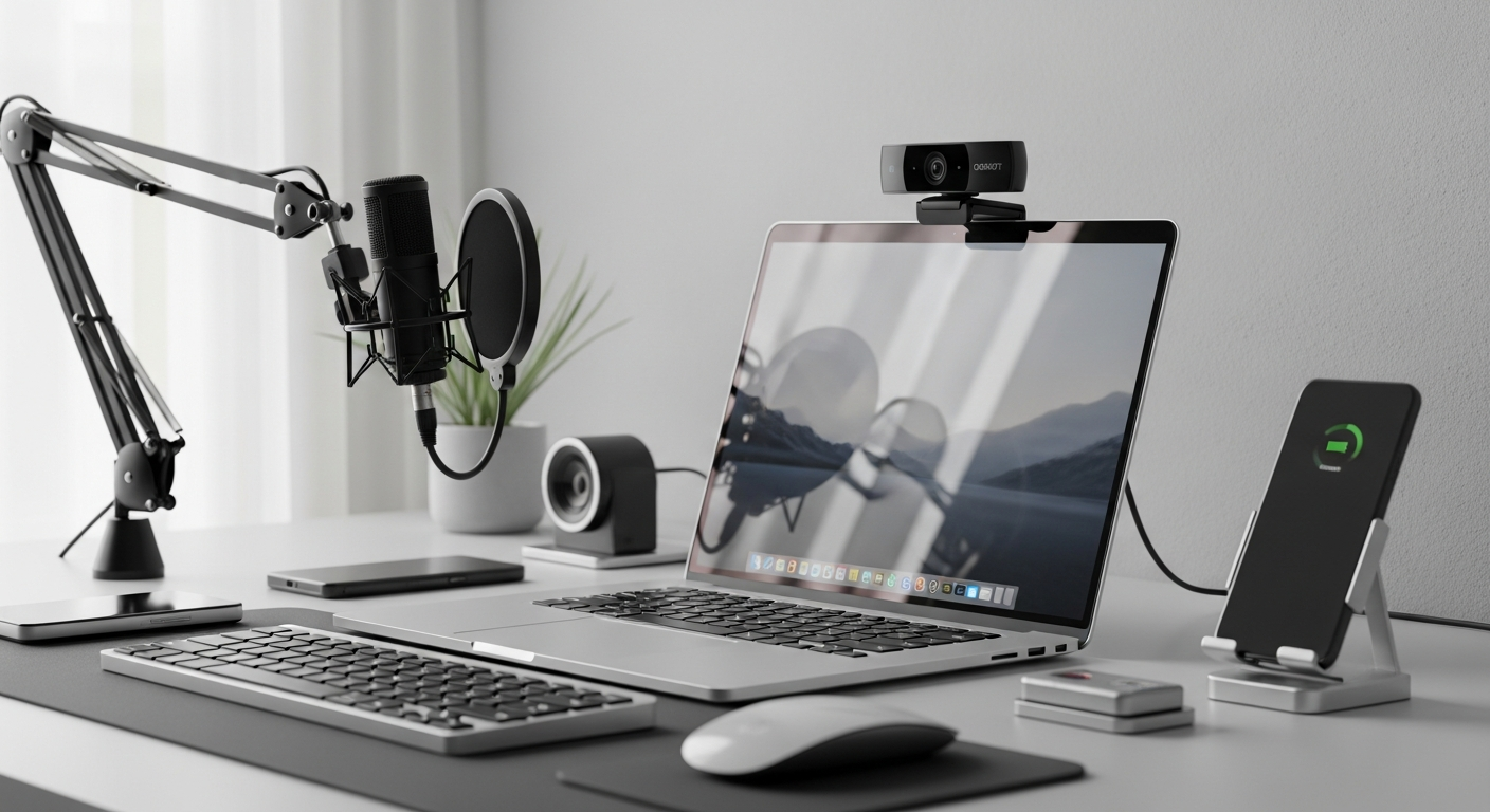OBSBOT Tiny 3 Lite 4K AI webcam mounted on desk with professional lighting setup