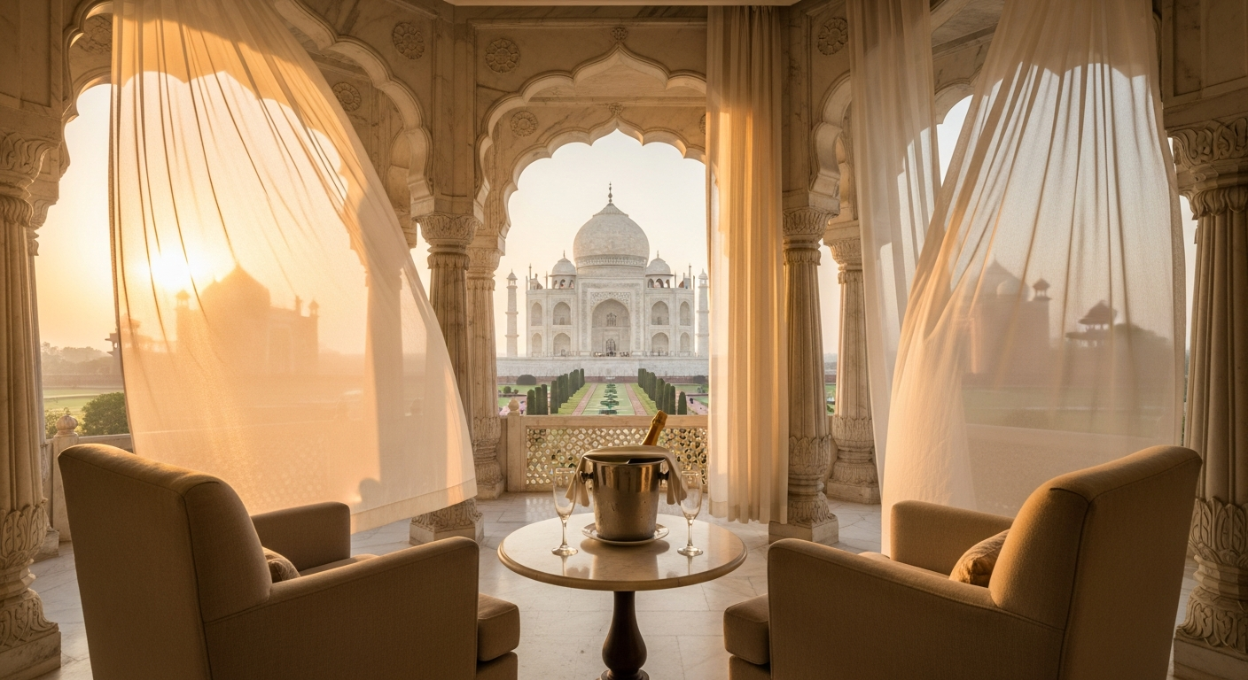 The Oberoi Amarvilas Agra luxury resort with Taj Mahal views and Mughal architecture